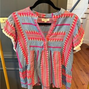 THML Vibrant Pink and Blue Short Sleeve Top